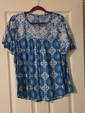 Blue Embroidered Mexican Embroidered  Blouse
